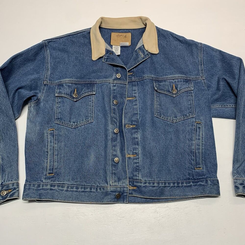 Schaefer Outfitter Legend Denim Jacket Made In USA Men Sz XL Custom Logo SPRUS